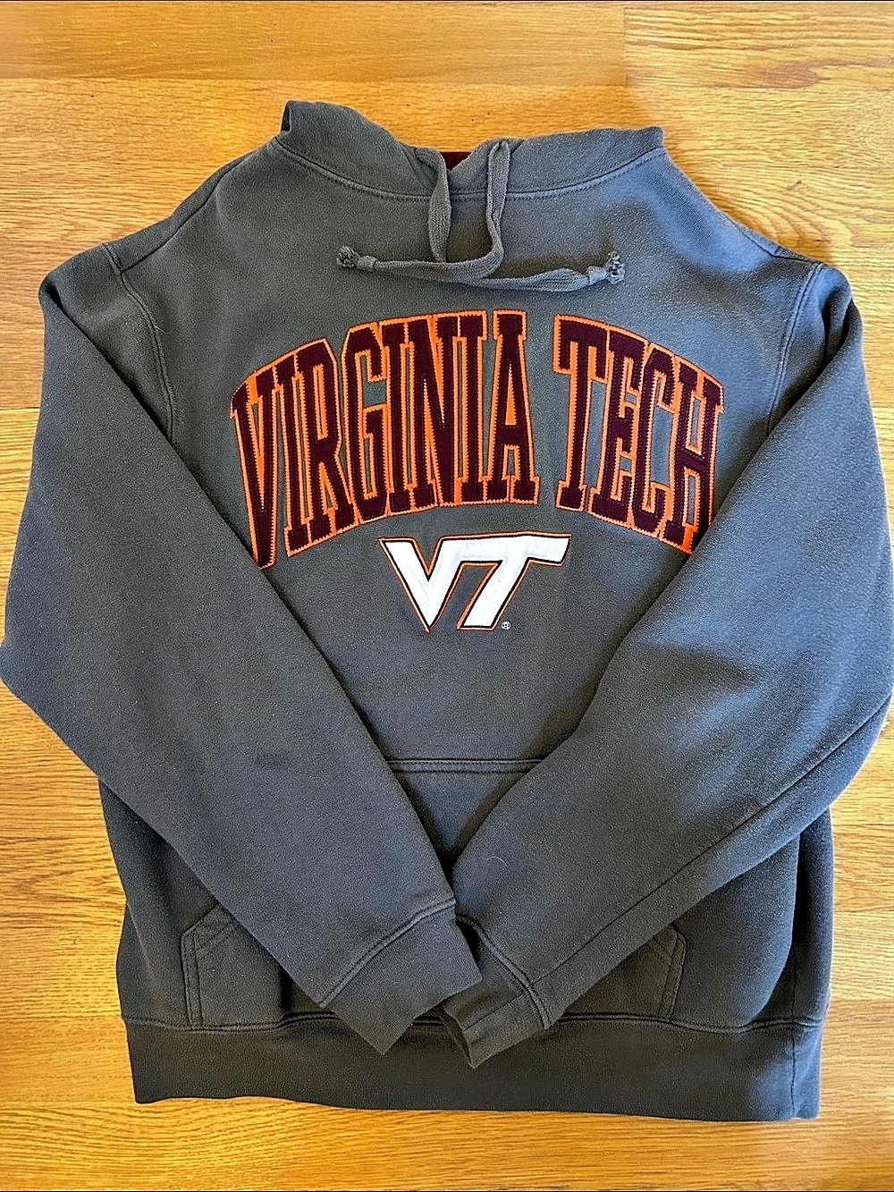 J America Virginia Tech Hokies Embroidered Applique Hoodie Gray & Orange Men's